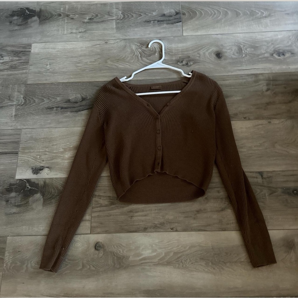Brandy Melville Brown Ribbed Button-Up Top